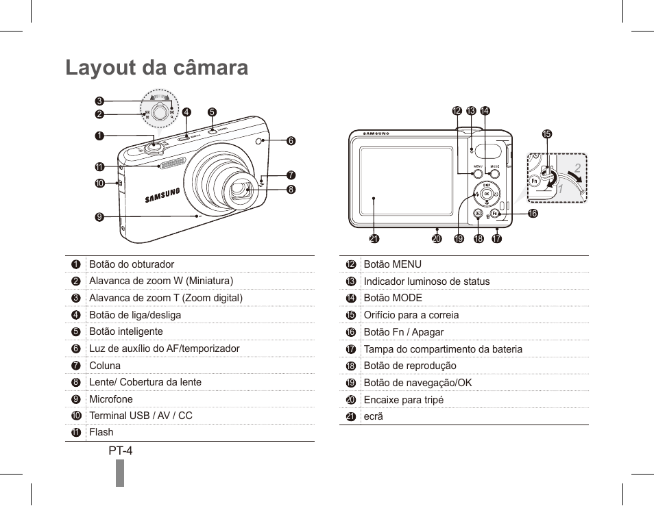 Layout da câmara | Samsung EC-PL80ZZBPRCA User Manual | Page 64 / 72