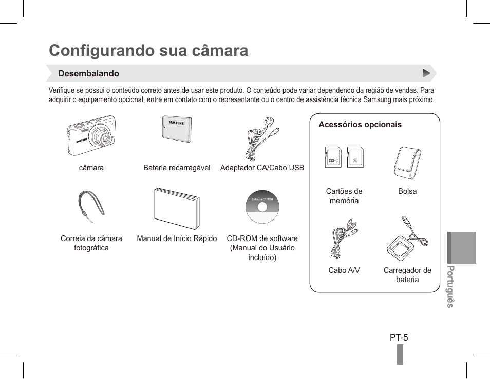 Configurando sua câmara | Samsung EC-PL80ZZBPRCA User Manual | Page 65 / 72