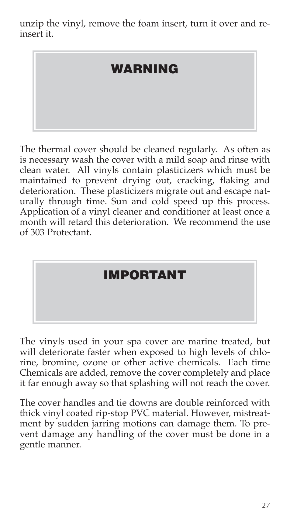 Important, Warning | Aruba Spa 2003 Serenade User Manual | Page 29 / 39