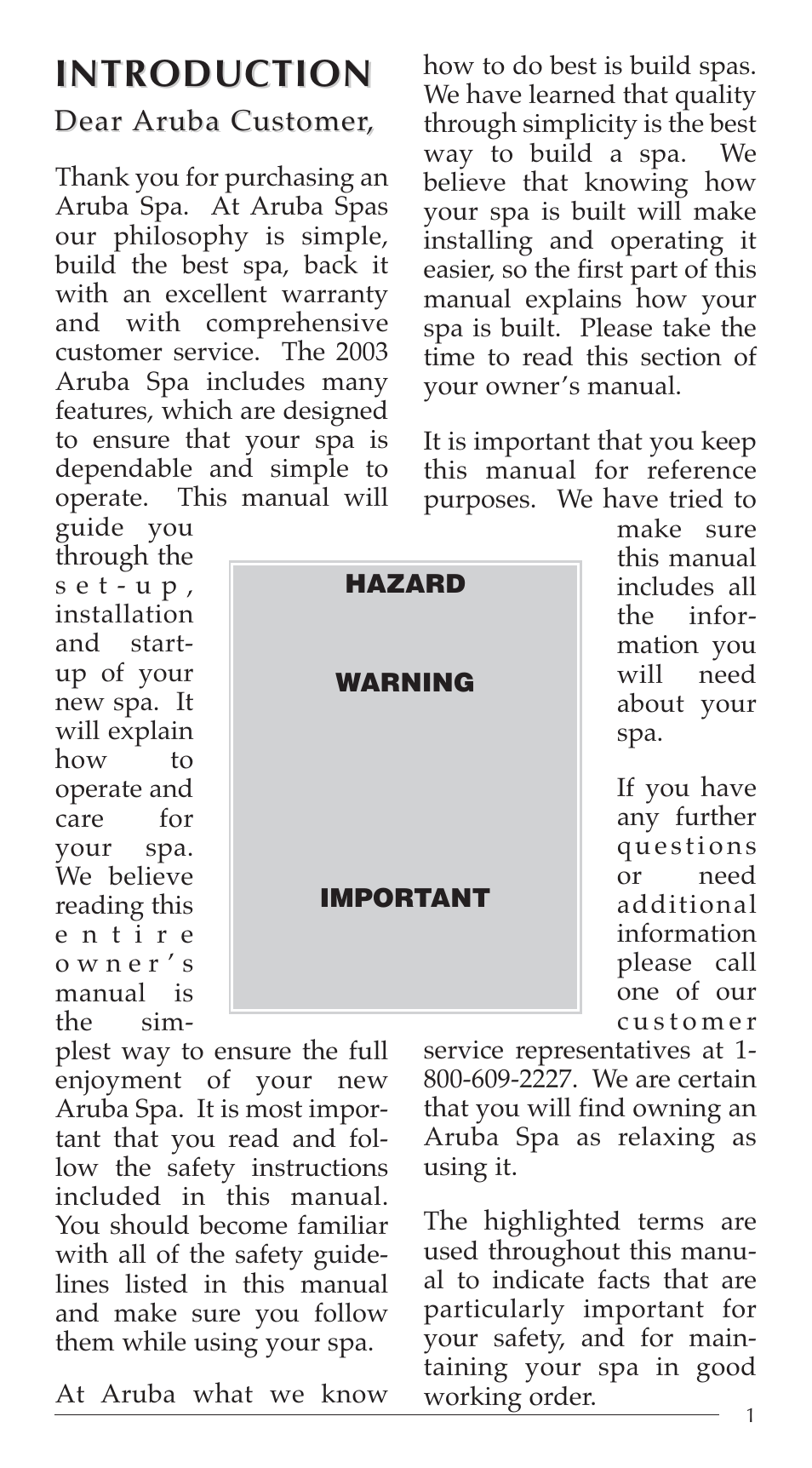 Introduction | Aruba Spa 2003 Serenade User Manual | Page 3 / 39