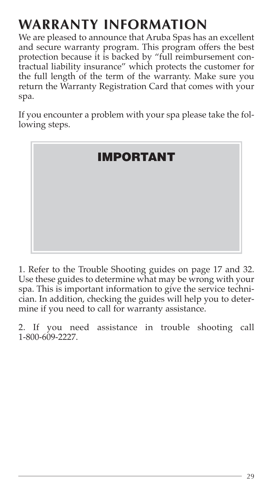 Warranty informa arranty informa tion tion | Aruba Spa 2003 Serenade User Manual | Page 31 / 39