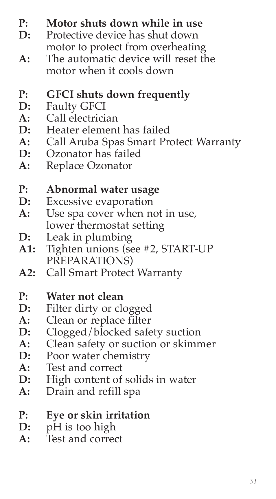 Aruba Spa 2003 Serenade User Manual | Page 35 / 39
