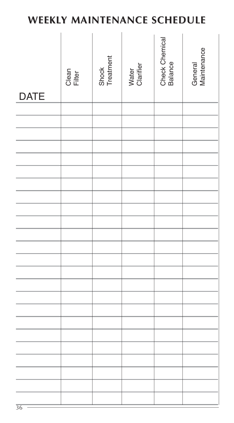 Weekl, Date | Aruba Spa 2003 Serenade User Manual | Page 38 / 39
