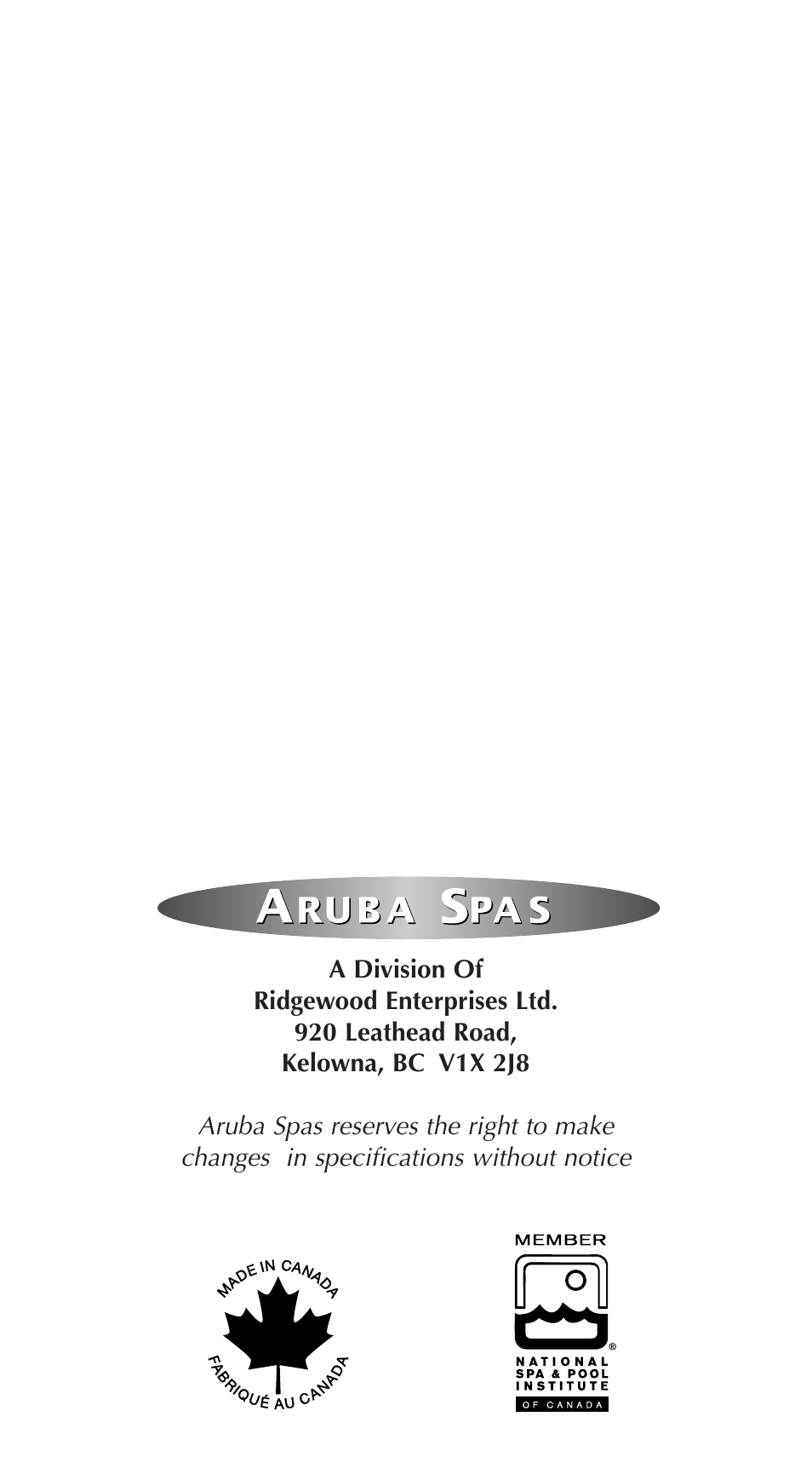 Aruba Spa 2003 Serenade User Manual | Page 39 / 39