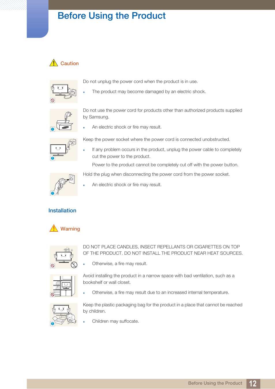 Installation, Before using the product | Samsung LS27A850DS-ZA User Manual | Page 12 / 94