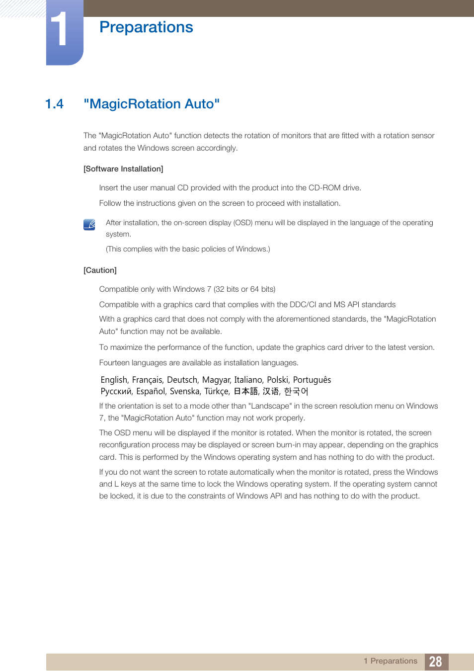 4 "magicrotation auto, Magicrotation auto, Preparations | Samsung LS27A850DS-ZA User Manual | Page 28 / 94