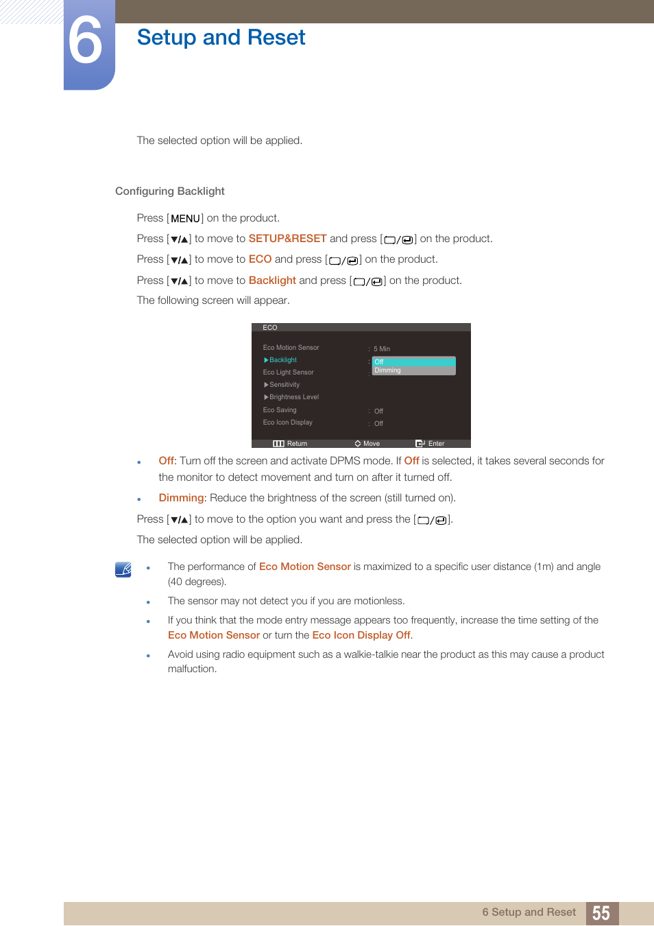 Setup and reset | Samsung LS27A850DS-ZA User Manual | Page 55 / 94