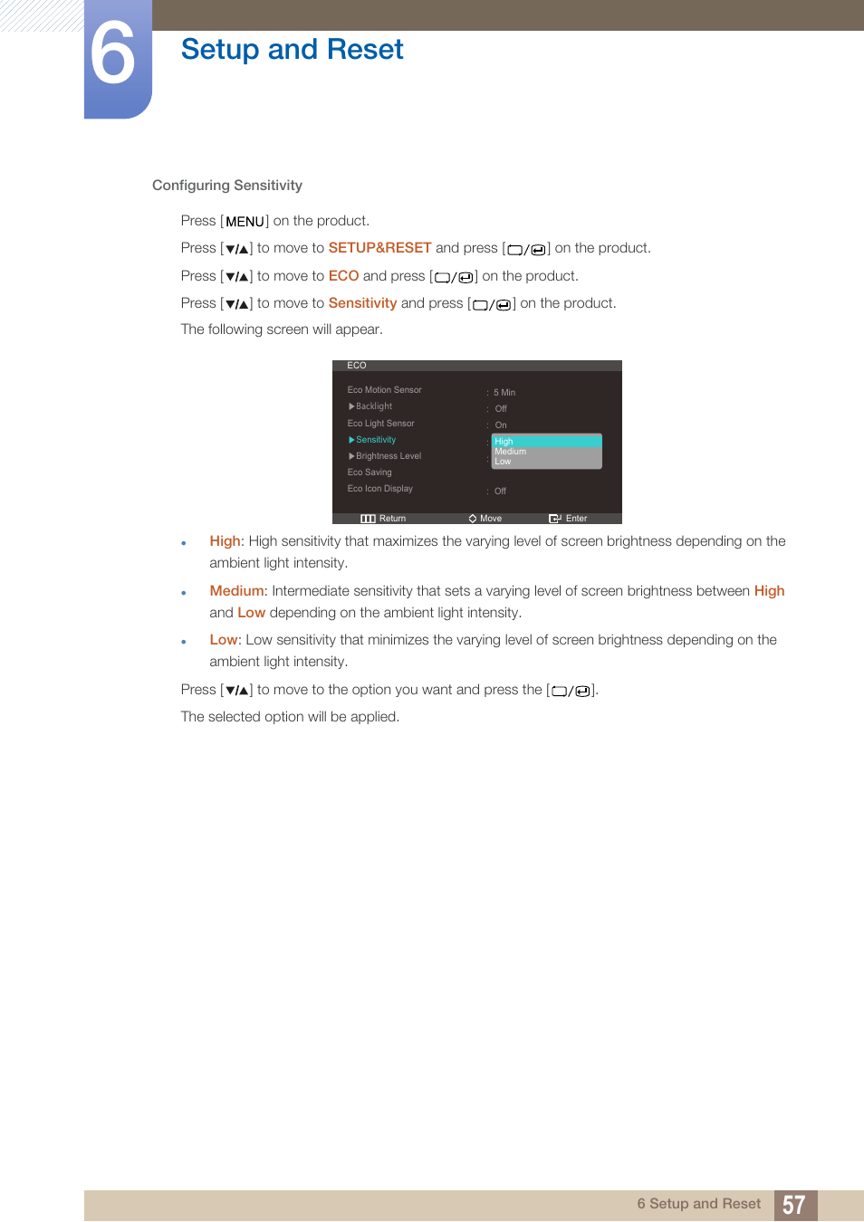Setup and reset | Samsung LS27A850DS-ZA User Manual | Page 57 / 94