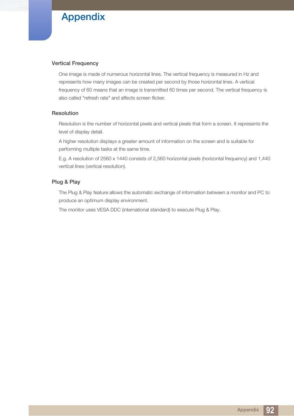 Appendix | Samsung LS27A850DS-ZA User Manual | Page 92 / 94