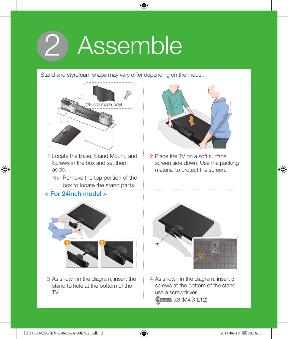 Assemble | Samsung UN28H4500AFXZA User Manual | Page 2 / 10