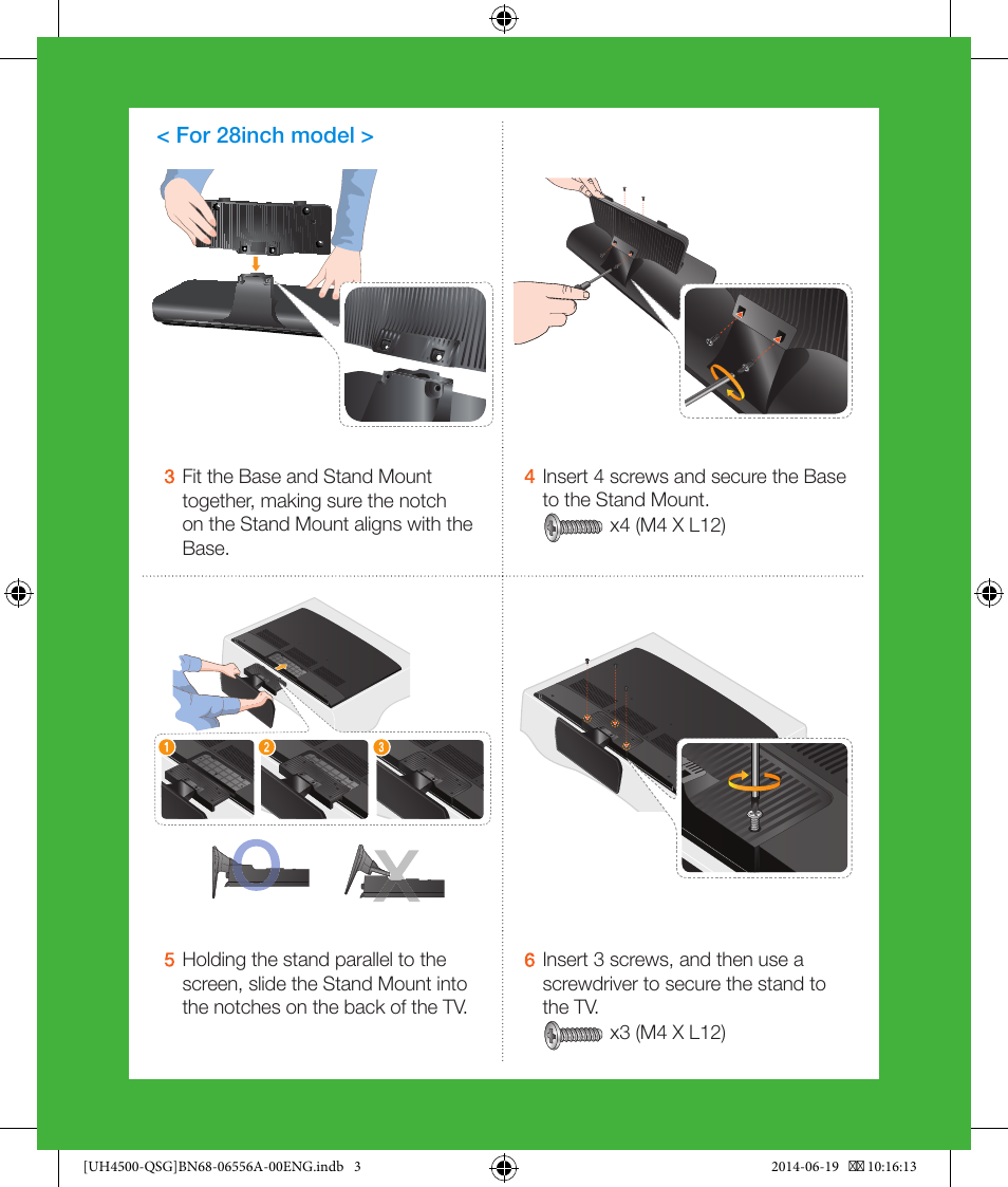 For 28inch model | Samsung UN28H4500AFXZA User Manual | Page 3 / 10