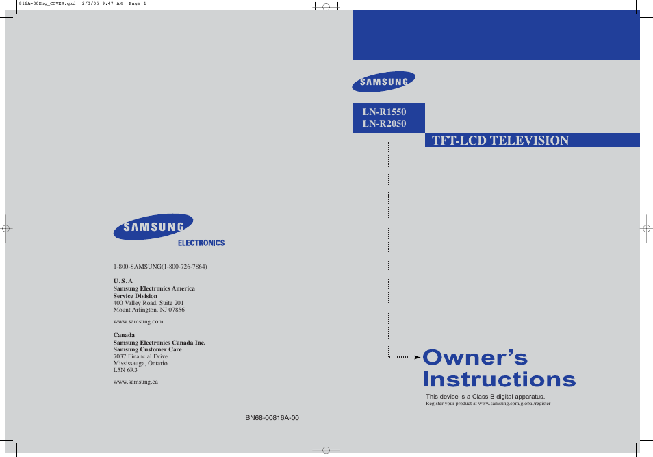 Samsung LNR1550PX-XAA User Manual | 68 pages