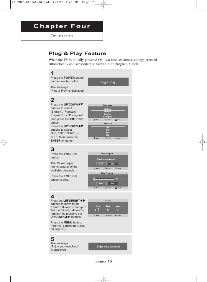 Chapter 4: operation, Plug & play feature | Samsung LNR1550PX-XAA User Manual | Page 20 / 68