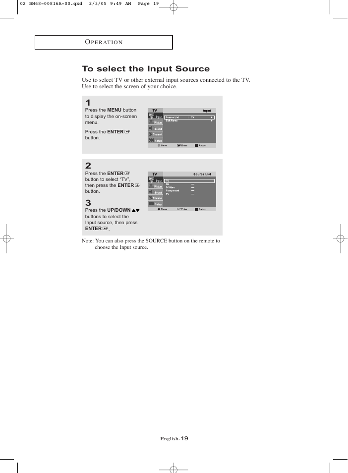 To select the input source | Samsung LNR1550PX-XAA User Manual | Page 24 / 68