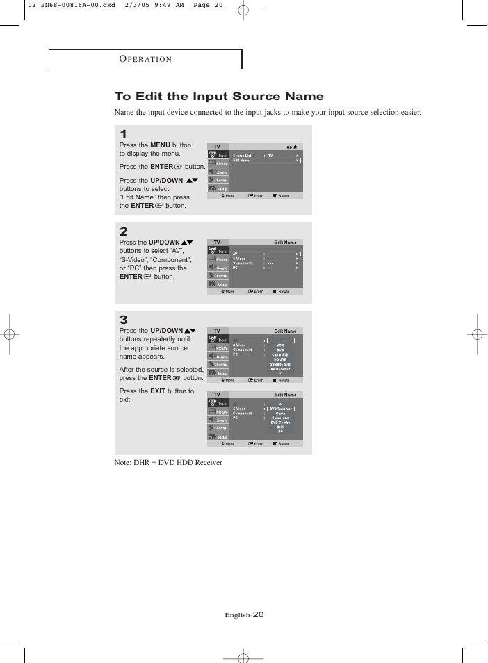 To edit the input source name | Samsung LNR1550PX-XAA User Manual | Page 25 / 68