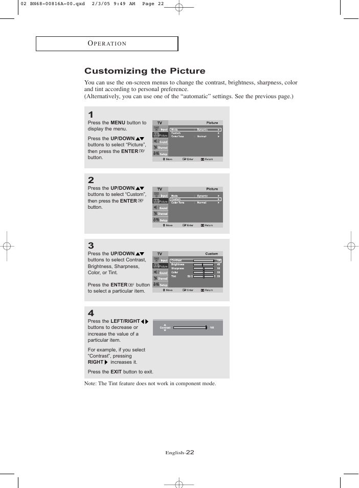 Customizing the picture | Samsung LNR1550PX-XAA User Manual | Page 27 / 68