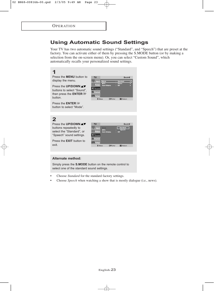 Using automatic sound settings | Samsung LNR1550PX-XAA User Manual | Page 28 / 68