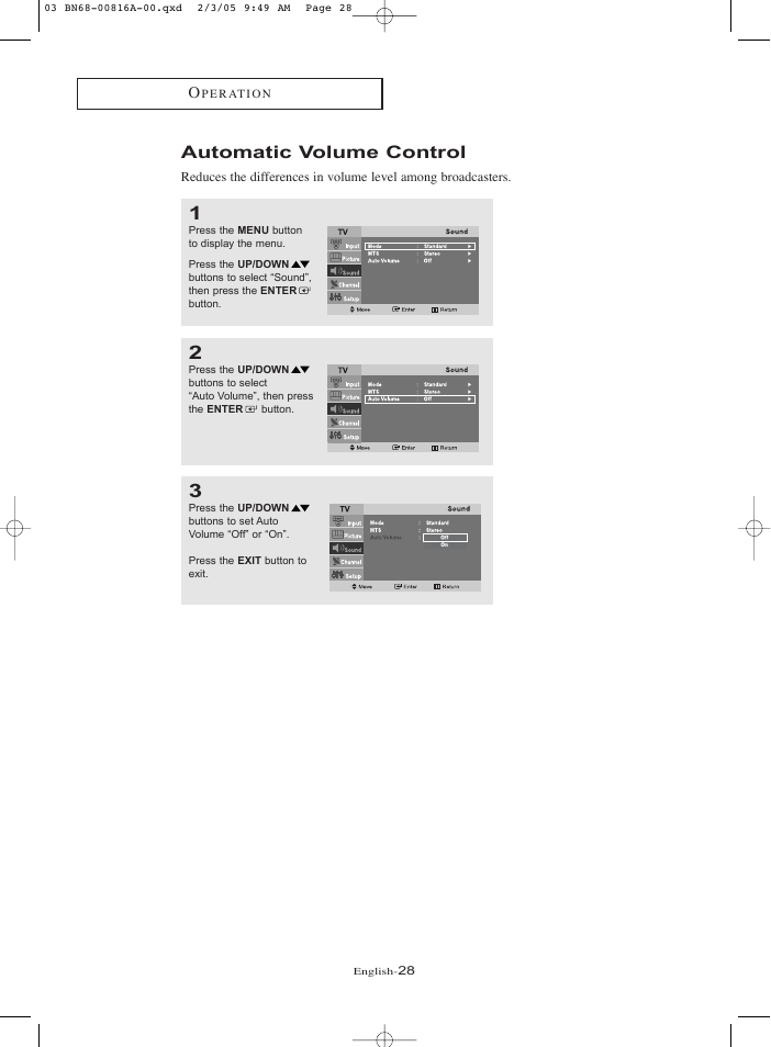 Automatic volume control | Samsung LNR1550PX-XAA User Manual | Page 33 / 68