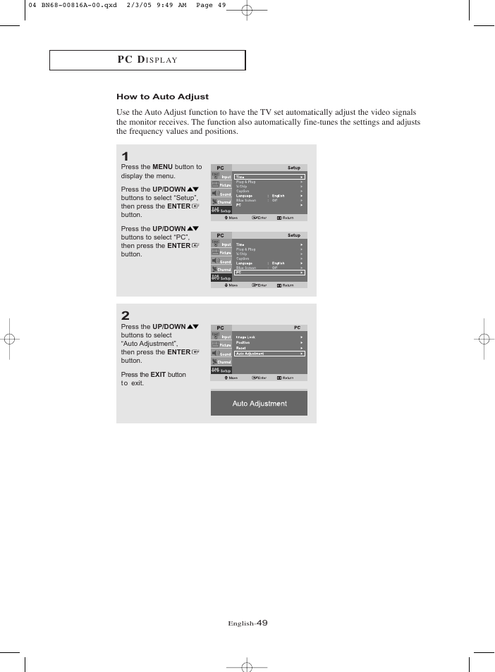 How to auto adjust, Pc d | Samsung LNR1550PX-XAA User Manual | Page 54 / 68