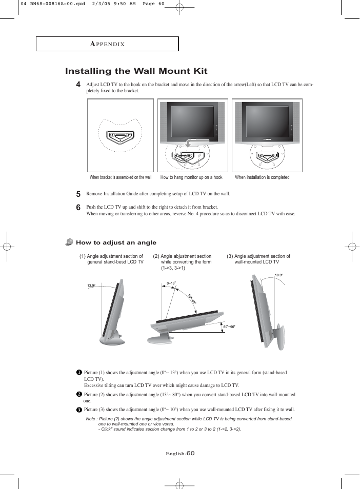 Installing the wall mount kit | Samsung LNR1550PX-XAA User Manual | Page 65 / 68