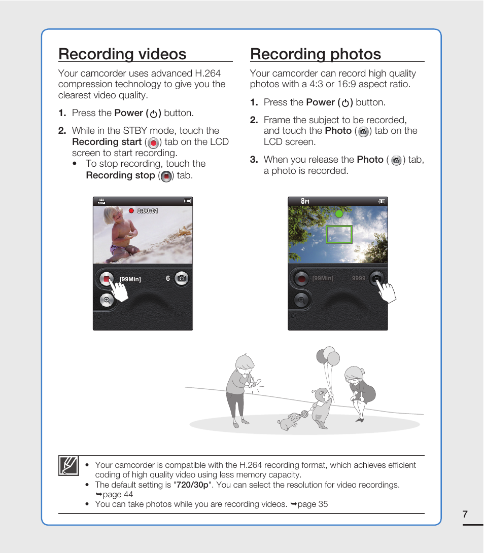 Recording videos recording photos | Samsung HMX-E10ON-XAA User Manual | Page 17 / 98