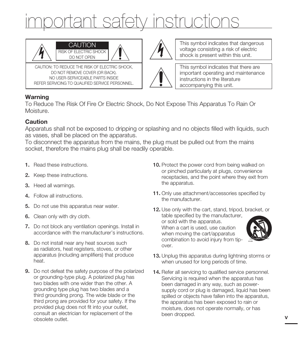 Important safety instructions | Samsung HMX-E10ON-XAA User Manual | Page 5 / 98