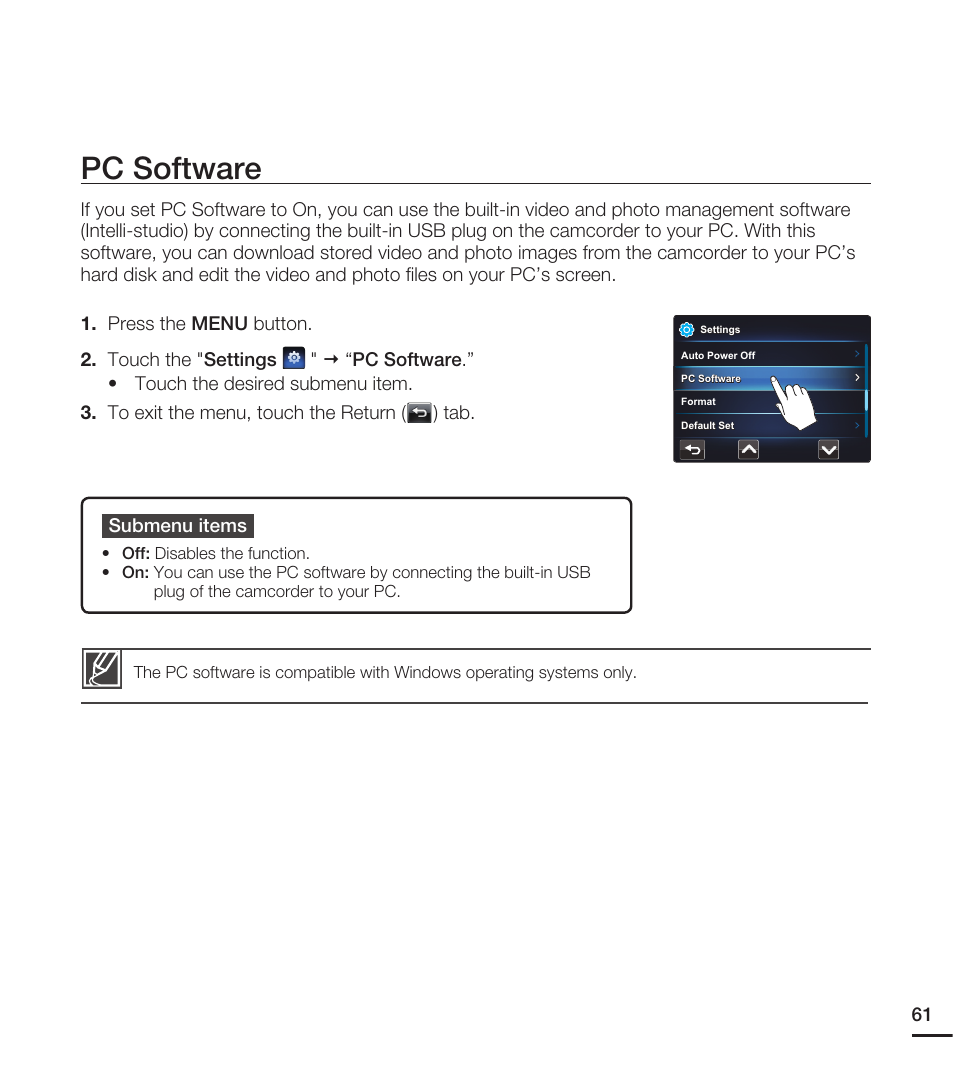 Pc software | Samsung HMX-E10ON-XAA User Manual | Page 71 / 98