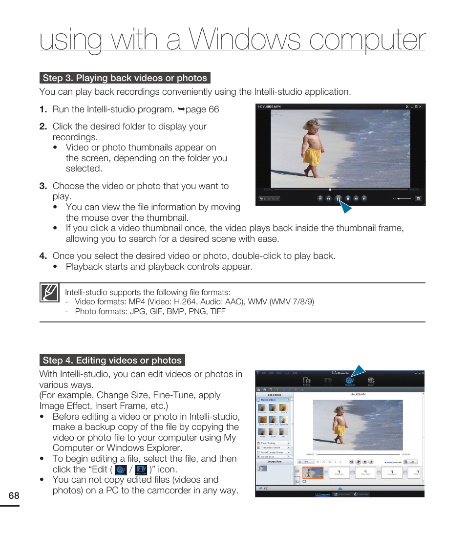 Using with a windows computer | Samsung HMX-E10ON-XAA User Manual | Page 78 / 98