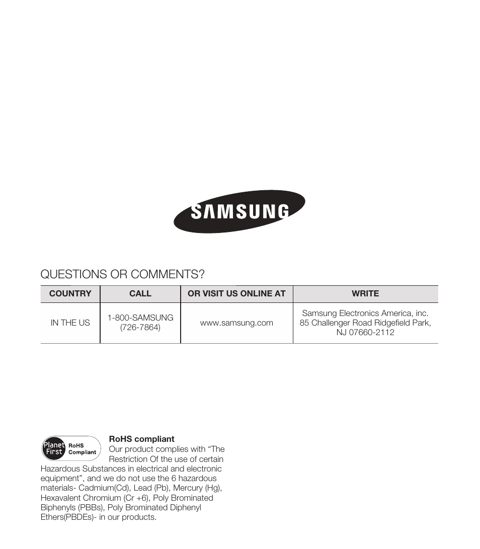 Questions or comments | Samsung HMX-E10ON-XAA User Manual | Page 98 / 98