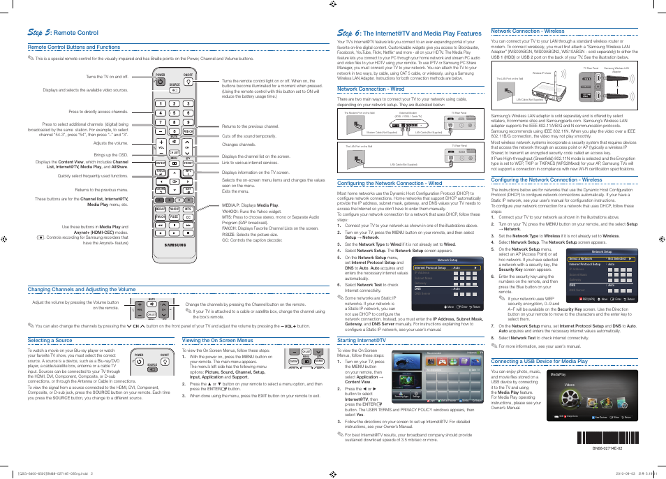 Step 5, Step 6, Remote control | The internet@tv and media play features | Samsung UN65C6500VFXZA User Manual | Page 2 / 2