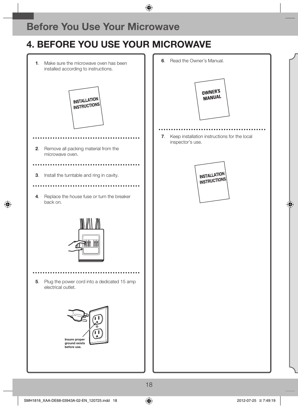 Before you use your microwave | Samsung SMH1926W-XAA User Manual | Page 18 / 20