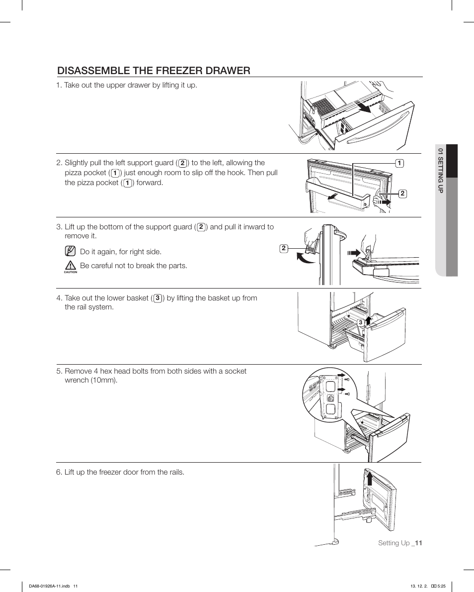 Disassemble the freezer drawer | Samsung RFG293HAWP-XAA User Manual | Page 11 / 76