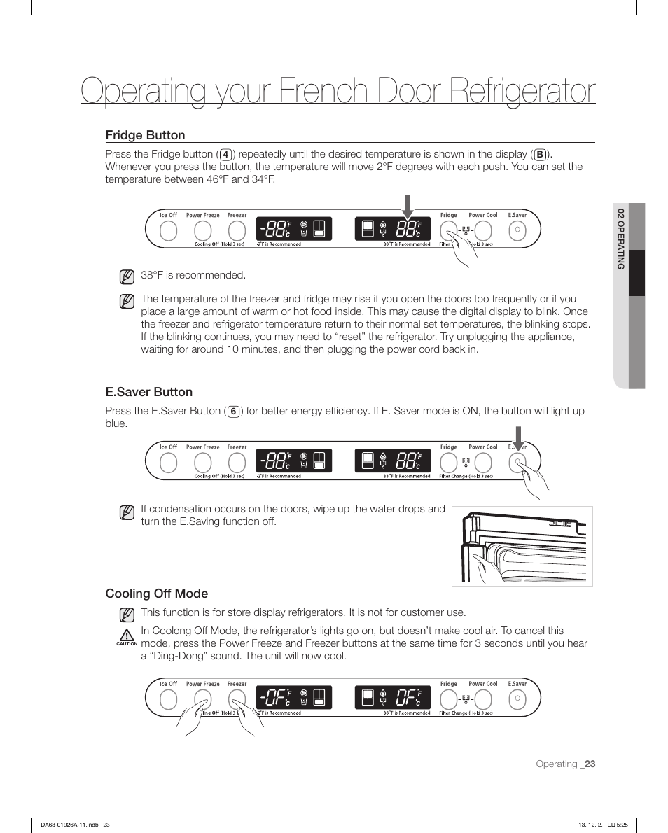 Operating your french door refrigerator | Samsung RFG293HAWP-XAA User Manual | Page 23 / 76