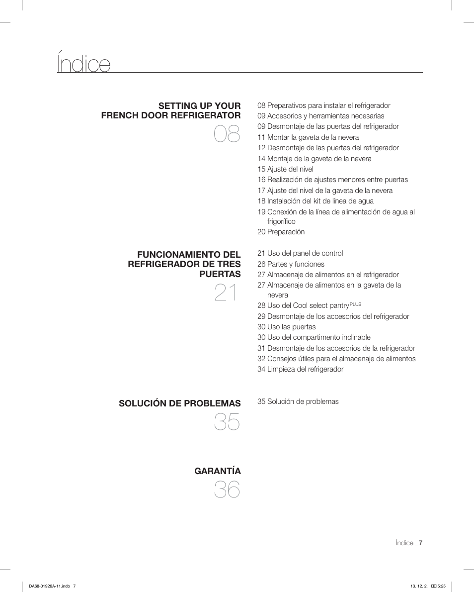Índice | Samsung RFG293HAWP-XAA User Manual | Page 45 / 76