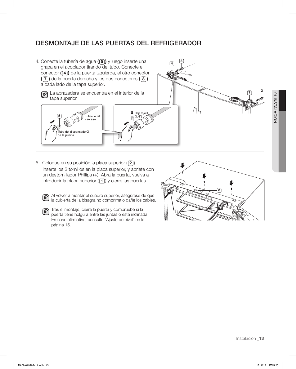 Desmontaje de las puertas del refrigerador | Samsung RFG293HAWP-XAA User Manual | Page 51 / 76