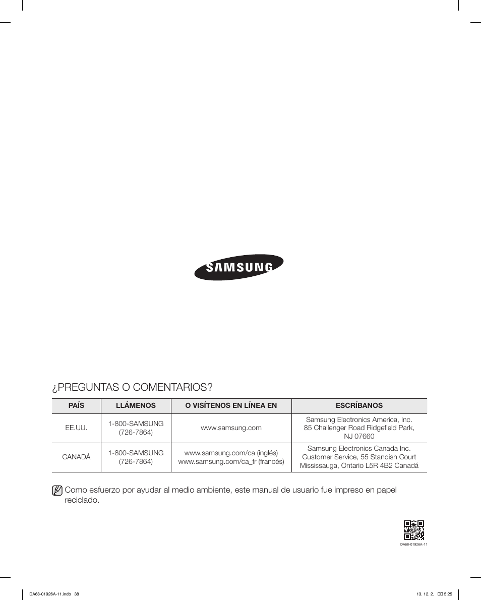 Preguntas o comentarios | Samsung RFG293HAWP-XAA User Manual | Page 76 / 76