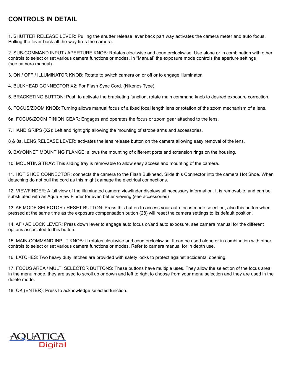 Controls in detail | Aquatica Nikon AD80 User Manual | Page 4 / 16