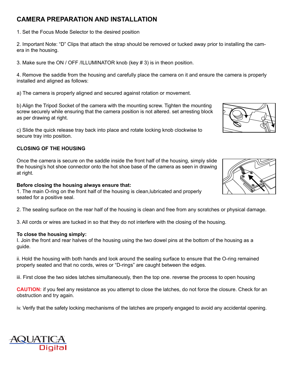 Camera preparation and installation | Aquatica Nikon AD80 User Manual | Page 9 / 16