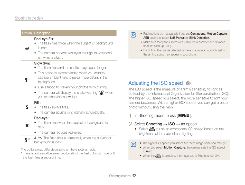 Adjusting the iso speed, Adjusting the iso speed ………………… 42 | Samsung EC-ST90ZZBPSUS User Manual | Page 43 / 113