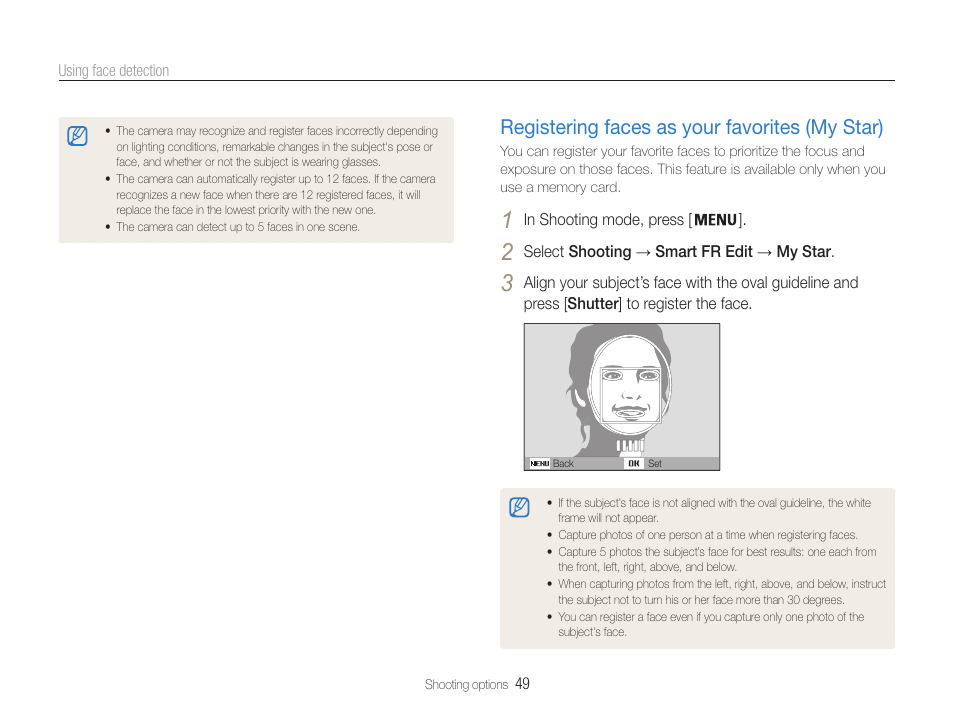 Registering faces as your favorites (my star), Registering faces as your favorites (my star) … 49 | Samsung EC-ST90ZZBPSUS User Manual | Page 50 / 113