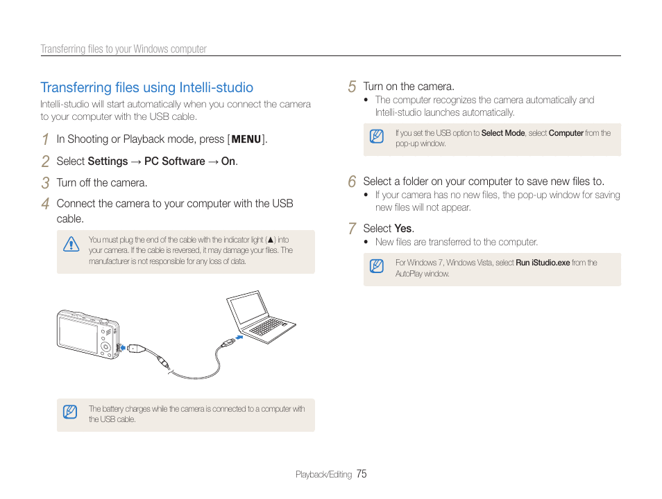 Transferring files using intelli-studio, Transferring files using intelli-studio ……… 75 | Samsung EC-ST90ZZBPSUS User Manual | Page 76 / 113