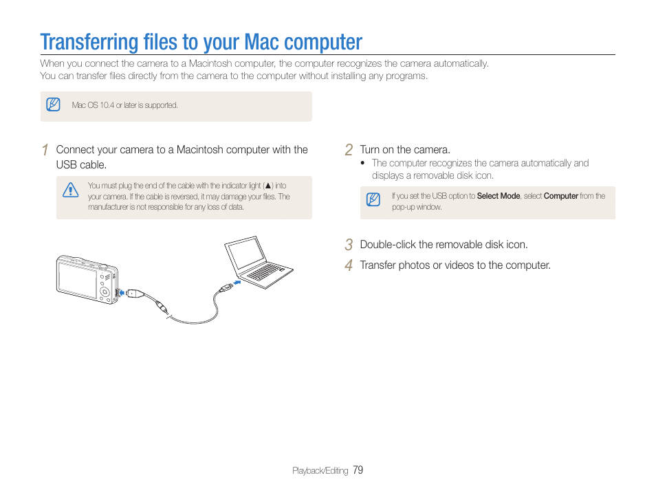 Transferring files to your mac computer | Samsung EC-ST90ZZBPSUS User Manual | Page 80 / 113