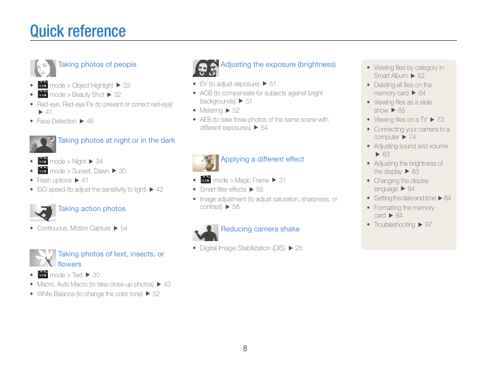 Quick reference | Samsung EC-ST90ZZBPSUS User Manual | Page 9 / 113