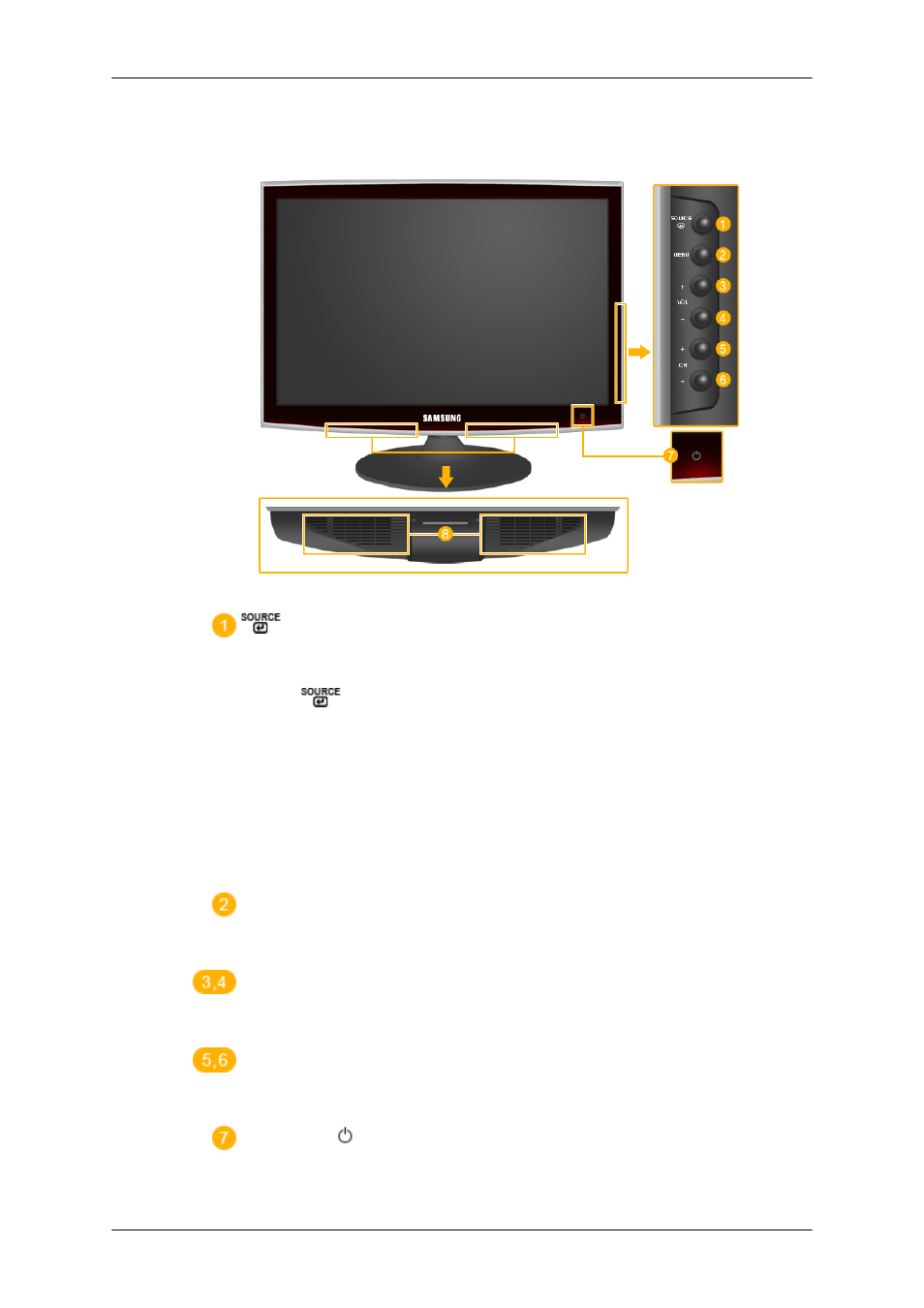 Your monitor, Front | Samsung LS24TDNSUV-ZA User Manual | Page 12 / 80