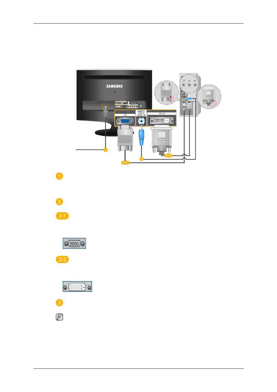 Connections, Connecting cables, Connecting to a computer | Samsung LS24TDNSUV-ZA User Manual | Page 20 / 80