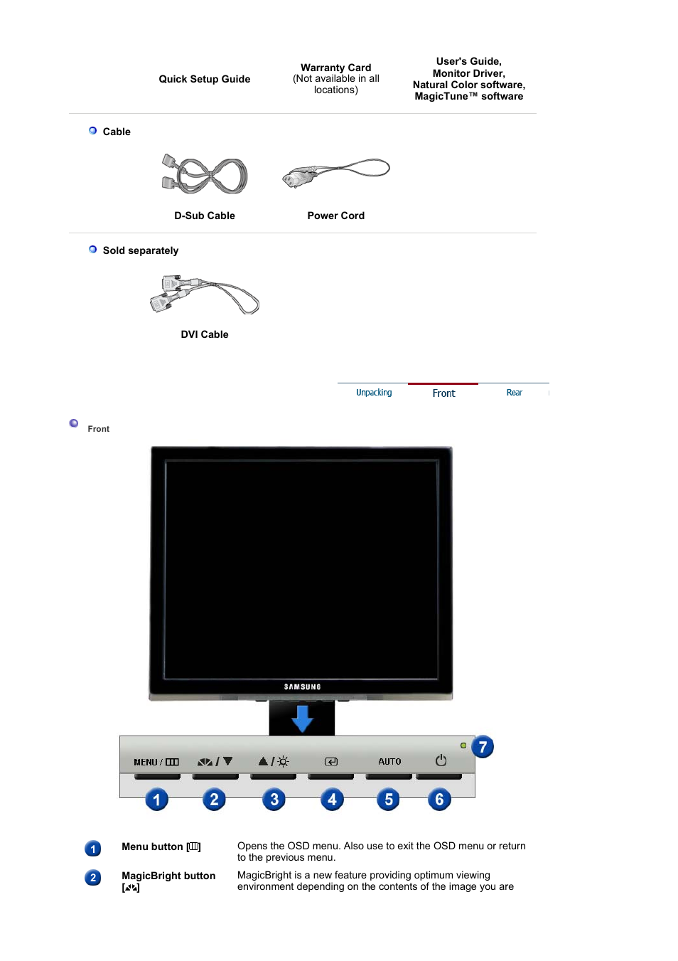 Front | Samsung LS17BIDKSV-EDC User Manual | Page 10 / 64