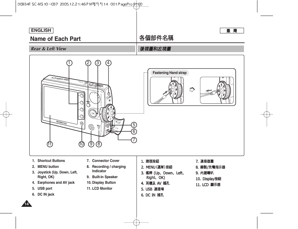 Name of each part, 各各個 個部 部件 件名 名稱 稱 | Samsung HMX-S10BN-XAA User Manual | Page 14 / 156