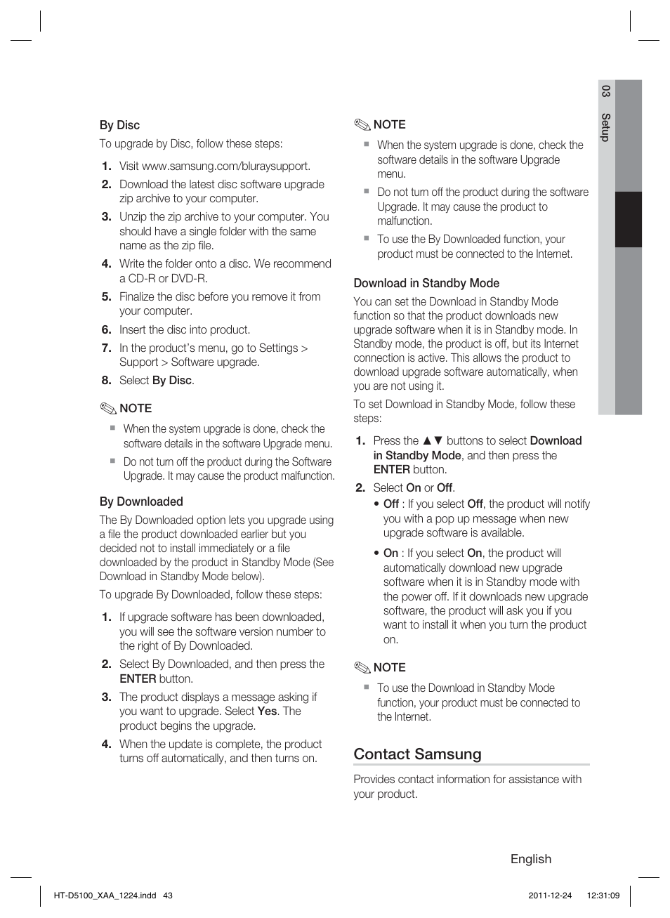 Contact samsung | Samsung HT-D5100-ZC User Manual | Page 43 / 82