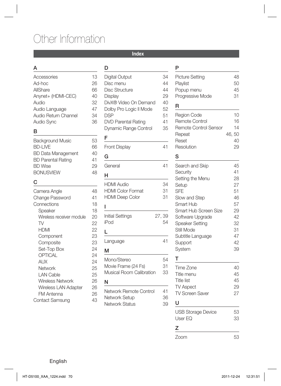 Other information | Samsung HT-D5100-ZC User Manual | Page 70 / 82