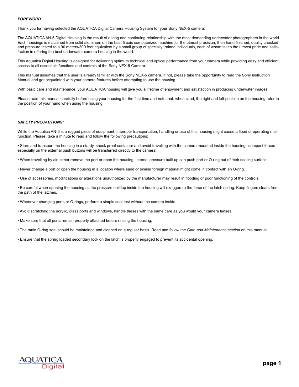 Page 1 | Aquatica AN-5 30001 User Manual | Page 2 / 10